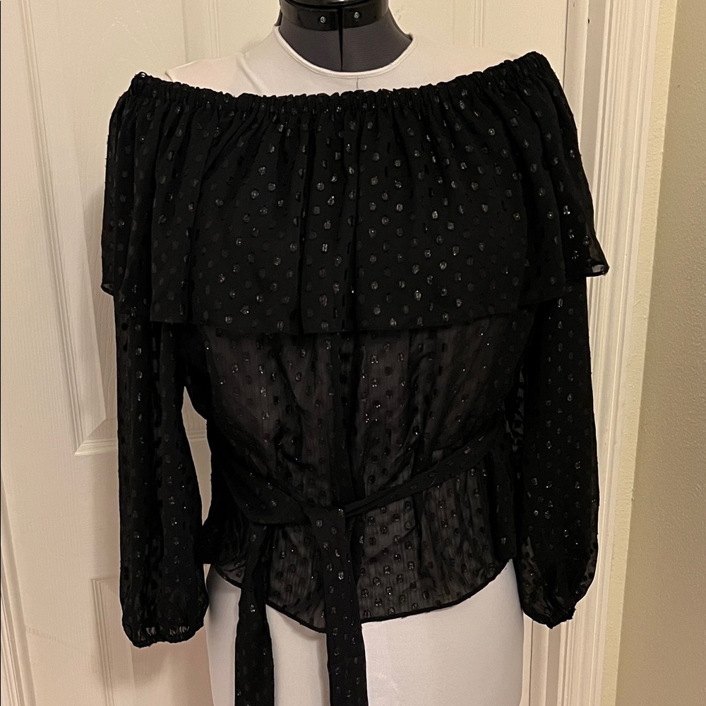 NWT Lg Sheet Black Off-Shoulder Women's Top